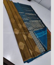 Oak Brown and Blue Ivy color kanchi pattu handloom saree with all over hand woven big buties with trendy collection design -KANP0012727