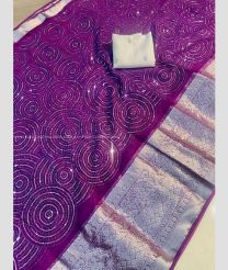 Purple and Silver color Organza sarees with multi squence emrodiry work design -ORGS0001874