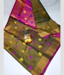 Golden Brown and Pink color Uppada Tissue handloom saree with all over nakshtra buties design -UPPI0001678