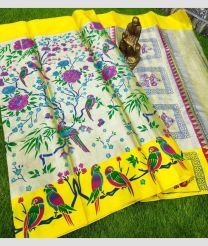 Cream and Yellow color Uppada Tissue handloom saree with all over printed design -UPPI0001483