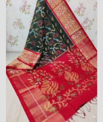 Black and Red color Ikkat sico handloom saree with all over pochamally design -IKSS0000267