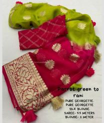 Parrot Green and Pink color Georgette sarees with all over jari buties design -GEOS0024024