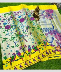 Cream and Yellow color Uppada Tissue handloom saree with all over printed design -UPPI0001484