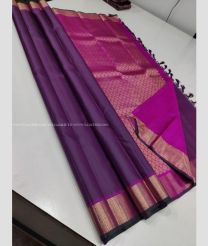 Plum Purple and Pink color kanchi pattu handloom saree with plain with handwoven 2g pure jari classic border design -KANP0013464