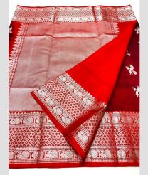 Maroon and Red color venkatagiri pattu handloom saree with all over big silver buties wity 8inch border on both side design -VAGP0000801