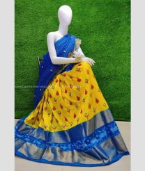 Mango Yellow and Anand Blue color Ikkat Lehengas with all over pochamally design -IKPL0000002