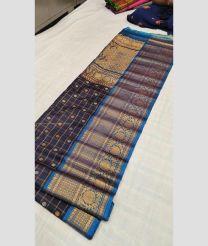 Dark Navy Blue and Blue color gadwal pattu handloom saree with all over small checks and buties design -GDWP0001328