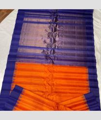 Orange and Navy Blue color gadwal pattu handloom saree with temple kothakoma kuttu border design -GDWP0001766