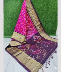 Pink and Maroon color pochampally ikkat pure silk handloom saree with all over pochamally design -PIKP0006183