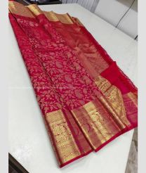 Red and Golden color kanchi pattu handloom saree with all over jari design -KANP0013681