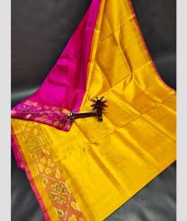 Mango Yellow and Pink color uppada pattu handloom saree with pochampally border design -UPDP0021228