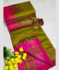 Golden Brown and Pink color Tripura Silk handloom saree with plain with pochampally border design -TRPP0008495