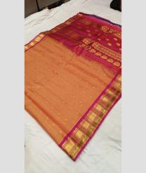 Lite Carrot Orange and Pink color gadwal sico handloom saree with all over checks and buties design -GAWI0000563