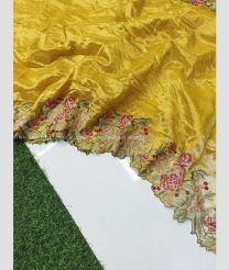 Yellow color Banarasi sarees with plain with crochet work border design -BANS0018839
