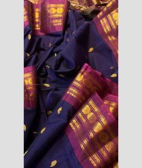 Navy Blue and Magenta color gadwal sico handloom saree with all overturning buties design -GAWI0000667