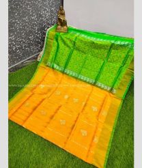 Orange and Parrot Green color Uppada Soft Silk handloom saree with all over buties design -UPSF0004153