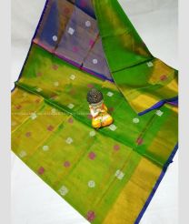 Parrot Green and Blue color Uppada Tissue handloom saree with all over nakshtra buties design -UPPI0001682
