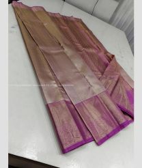 Cream and Purple color kanchi pattu handloom saree with plain with 2g pure jari exclusive bridal saree design -KANP0013578