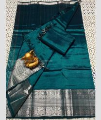 Teal and Silver color mangalagiri pattu handloom saree with kanchi border design -MAGP0026583