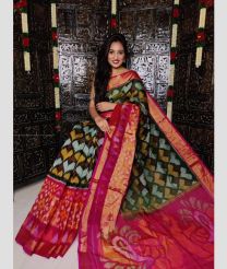 Pine Green and Pink color Ikkat sico handloom saree with all over ikkat design -IKSS0000454
