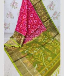 Pink and Acid Green color Ikkat sico handloom saree with pochampalli ikkat design -IKSS0000290