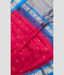 Pink and Blue color gadwal cotton handloom saree with all over buties with temple kuthu interlock border design -GAWT0000220