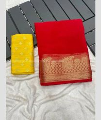 Red and Yellow color Chiffon sarees with plain with jacquard border design -CHIF0001985