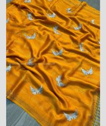 Mustard Yellow color Chiffon sarees with embroidery work with multi embroidery siroski border design -CHIF0001864