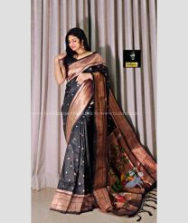 Black and Peach color paithani sarees with all over buties with three munia border design -PTNS0005073