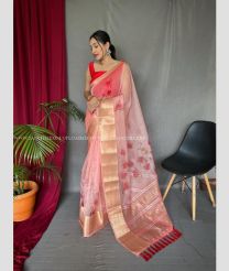 Lite Pink and Red color Organza sarees with pichwai print design -ORGS0001796