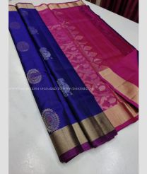 Royal Blue and Pink color soft silk kanchipuram sarees with kaddy border saree design -KASS0000302