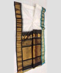 Cream and Black color gadwal sico handloom saree with temple  border saree design -GAWI0000301