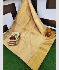 Cream and Golden color Chenderi silk handloom saree with all over buties with big kaddi border design -CNDP0014166