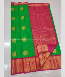 Green and Pink color kanchi pattu handloom saree with zari border saree design -KANP0005943