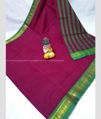 Magenta and Dark Green color Uppada Cotton handloom saree with plain with rudrakasha and plain border design -UPAT0004283