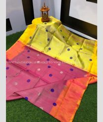 Dark Pink and Orange color Uppada Tissue handloom saree with all over dollar buties saree design -UPPI0000386