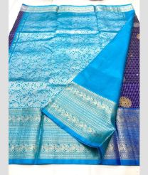 Purple Blue and Sky Blue color venkatagiri pattu handloom saree with all over jall check and big buties design -VAGP0000881