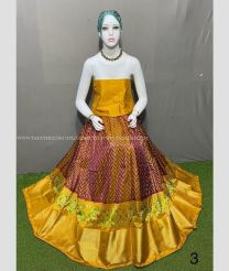 Lite Brown and Yellow color Ikkat Lehengas with pochampally ikkat design -IKPL0028687