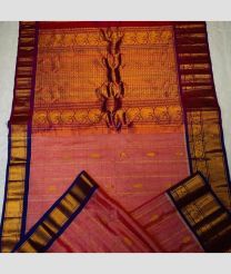 Coral Pink and Navy Blue color gadwal sico handloom saree with all over jari buties with border design -GAWI0000500