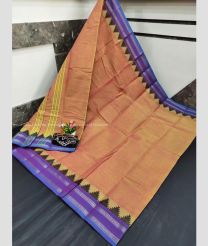 Brown and Purple color mangalagiri pattu handloom saree with temple border design -MAGP0026529