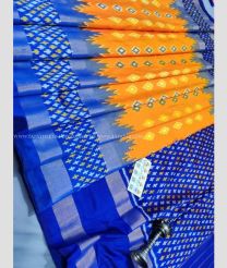 Mango Yellow and Royal Blue color pochampally ikkat pure silk handloom saree with pochampally ikkat design -PIKP0031669