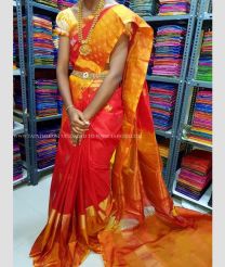Red and Orange color uppada pattu sarees with all over nakshtra buttas design -UPDP0022073