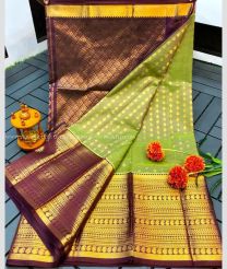 Pista and Maroon color kuppadam pattu handloom saree with kanchi kuppadam border design -KUPP0097145