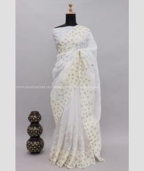 Half White color Organza sarees with all over embroidery work and jari work border sareee design -ORGS0001492