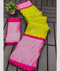 Acid Green and Pink color Chiffon sarees with all over foil and crush work design -CHIF0001774