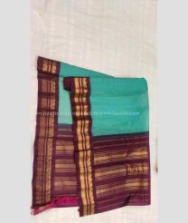 Sky BLue and Brown color gadwal cotton handloom saree with zari border saree design -GAWT0000035