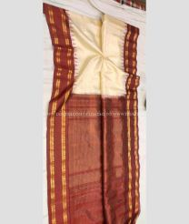 Half White and Maroon color gadwal pattu handloom saree with temple  border saree design -GDWP0000076