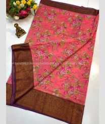 Deep Pink and Purple color Chenderi silk handloom saree with printed design saree -CNDP0012047
