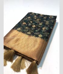 Teal and Lite Brown color Kora handloom saree with all over 3d digital print design -KORS0000062
