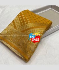 Mustard Yellow and Golden color Georgette sarees with beautiful tiny buties in gold zari woven border design -GEOS0024001